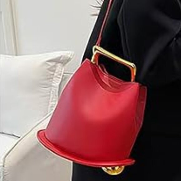 Neiman Marcus Lipstick Red Leather Top Handle Handbag - Picture 1 of 7